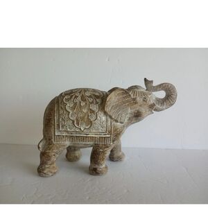 Elephant Floral Resin Figurine Animal Statue Rustic Home Decor  7.25"H X 11"L
